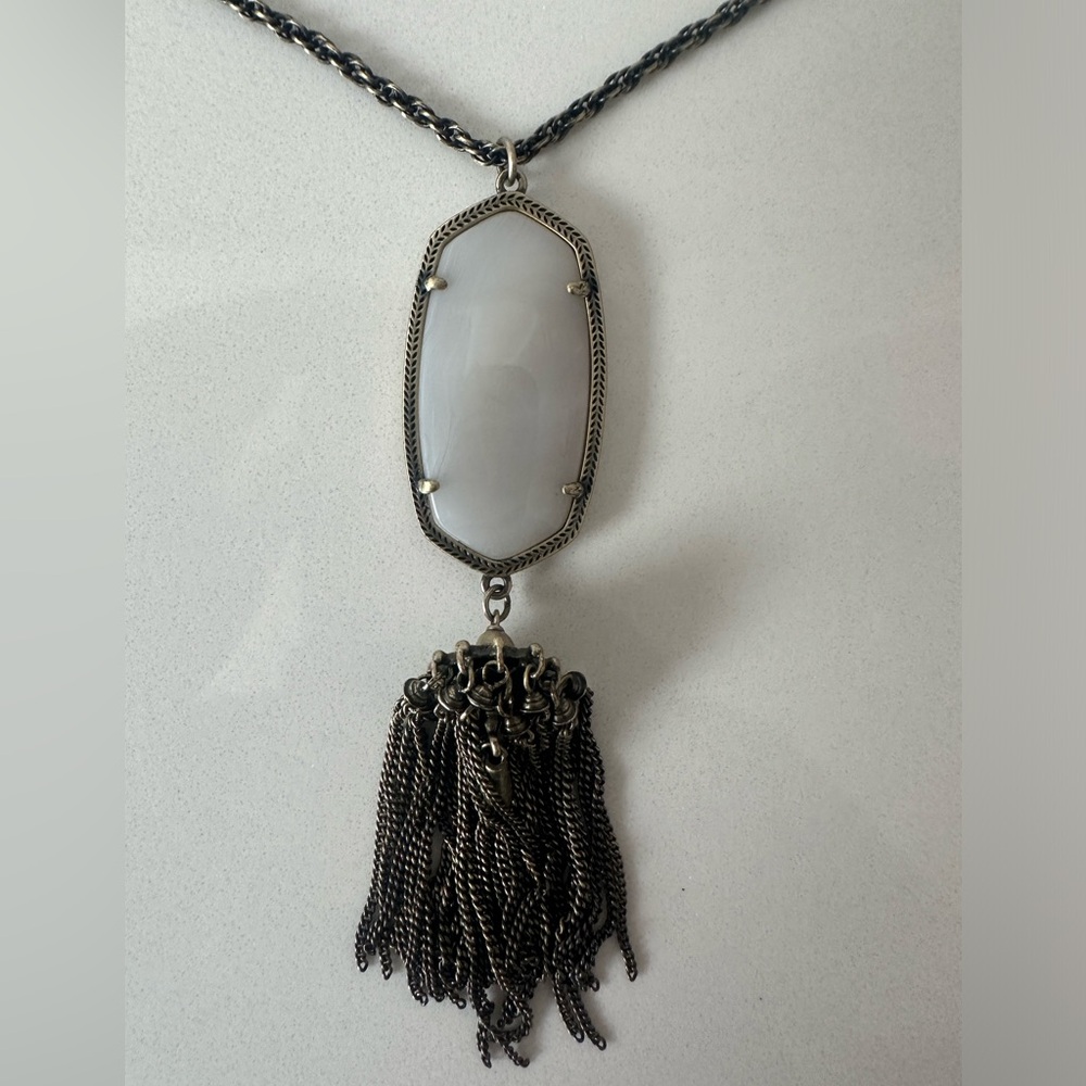 Kendra Scott Rayne Tan Banded Agate Long Tassel Necklace